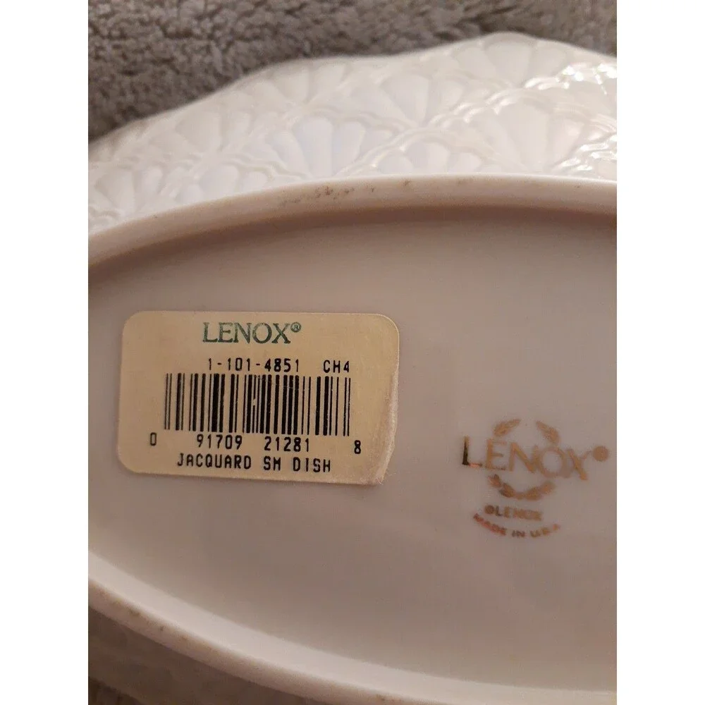 Lenox Jacquard Oval Serving Trinket Candy Dish Bowl White 9 1/2